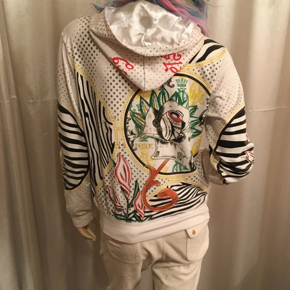RARE FIND!! vintage y2k christian Audigier hoodie with satin hood! - Picture 3 of 17